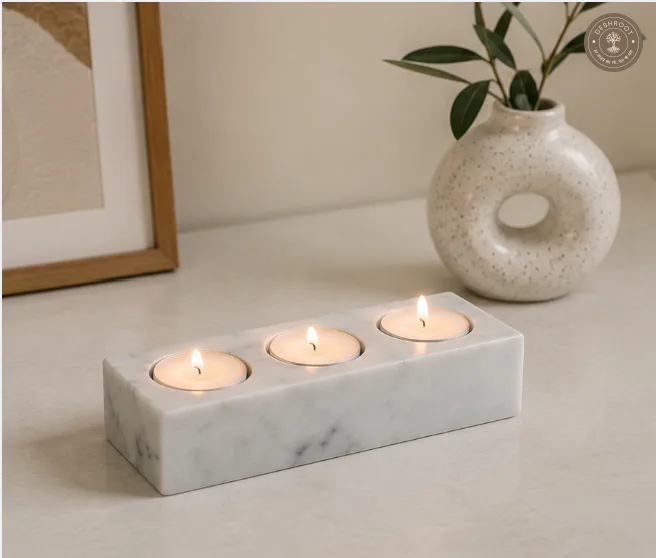 Handcrafted Sangmarmar Marble Triple Tealight Candle Holder