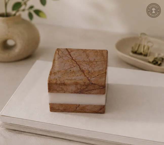 Handmade Agra Brown Marble Geometric Paper Weight (Set of 2)
