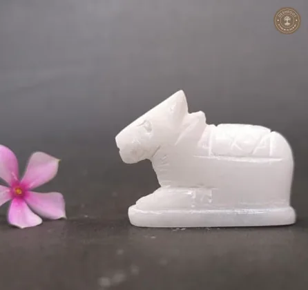 Handcrafted White Marble Nandi Idol - Sacred Lord Shiva Bull Statue for Home Temple, Office & Car Dashboard