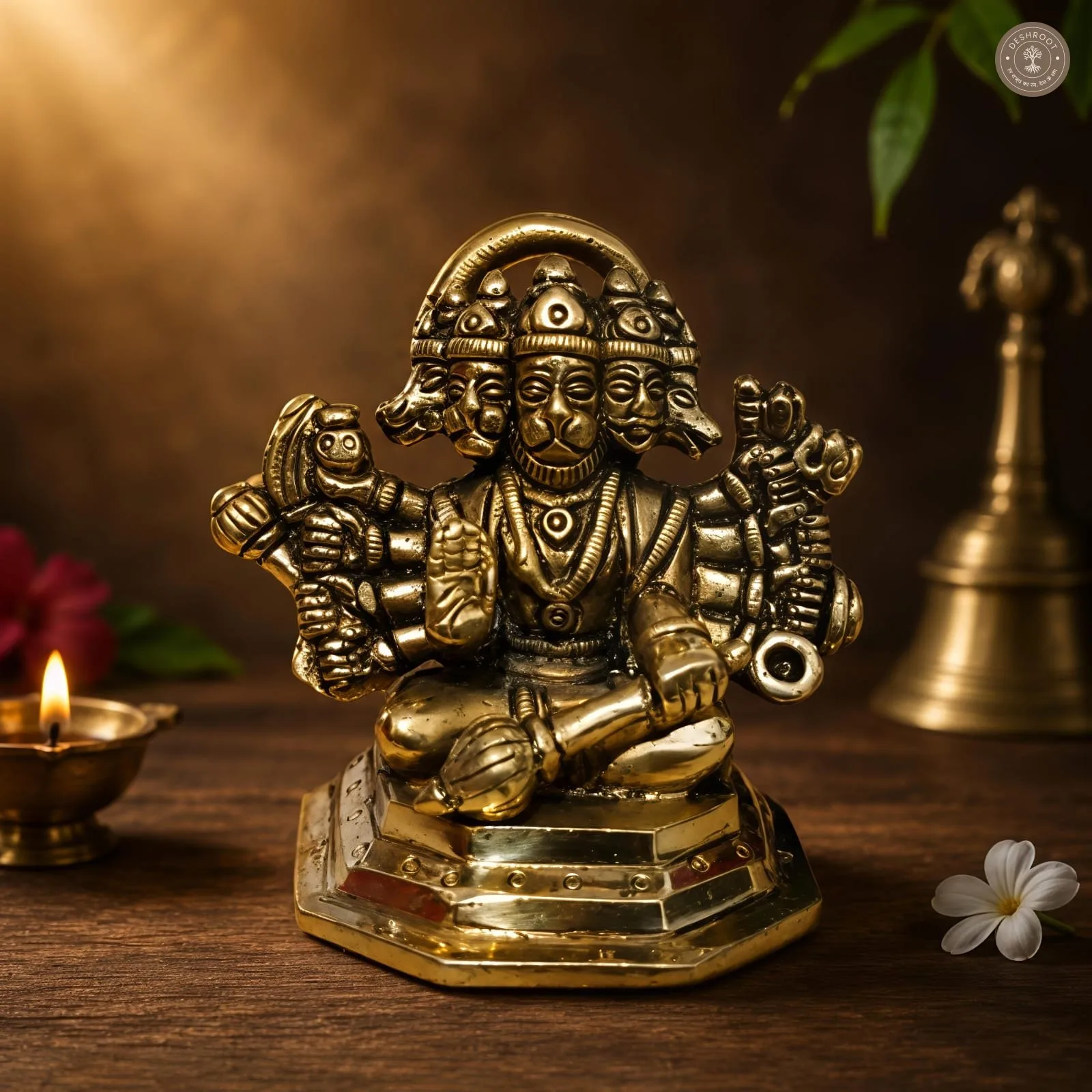 Handcrafted Brass Panchmukhi Hanuman Idol