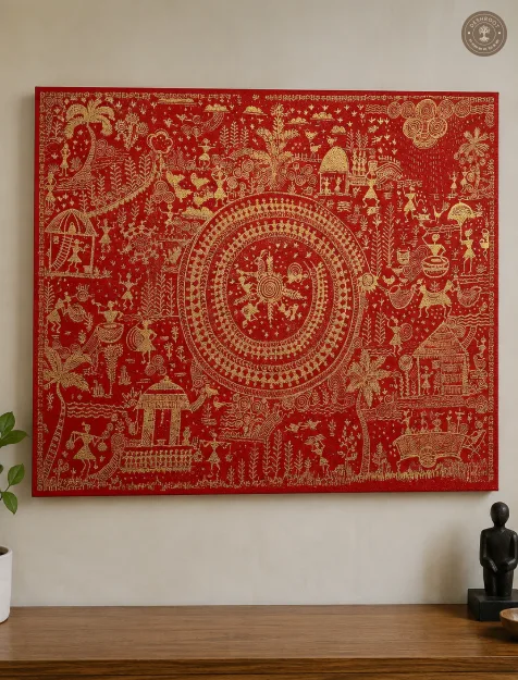 Warli Art – Traditional Indian Folk Art Acrylic Painting on Canvas