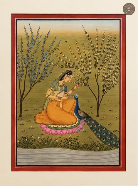Kangra Miniature Painting – Woman with Peacock