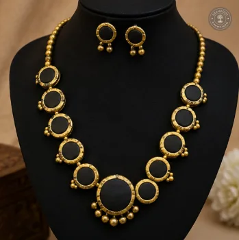 Antique Gold-Black Terracotta Long Chain with Matching Earrings