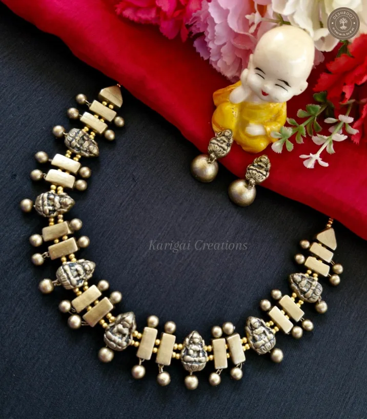 Gold Terracotta Necklace with Matching Jhumkas