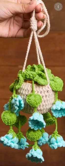 Handcrafted Crochet Hanging Flower Basket – Blue Blossom Design