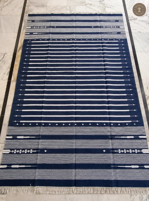 Indigo Geometric Striped Handwoven Durrie
