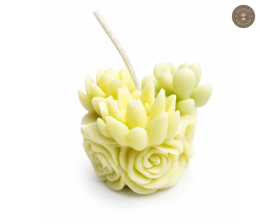 Handcrafted Lemon Floral Succulent-Style Candle with Sculpted Roses