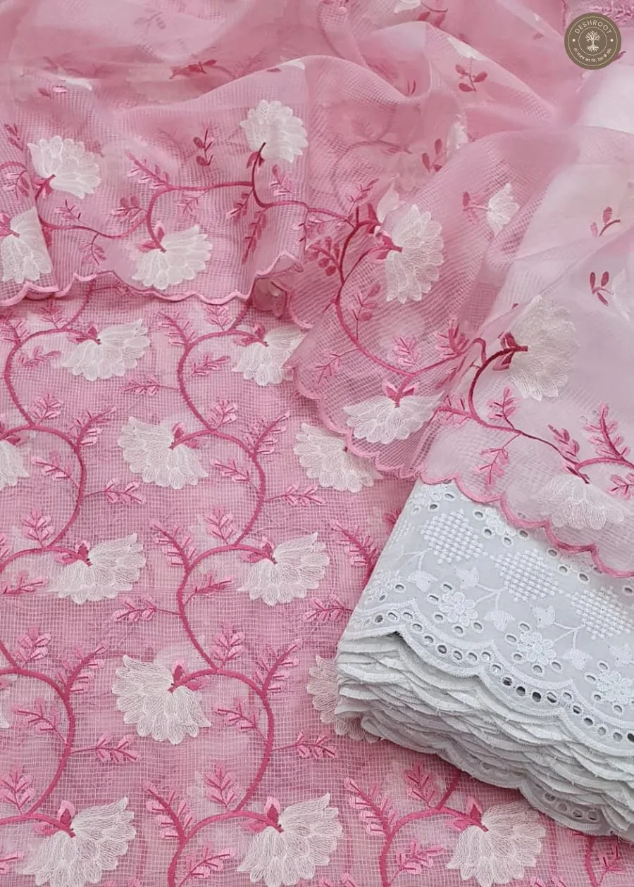 Floral Embroidered Kota Cotton Dress Material