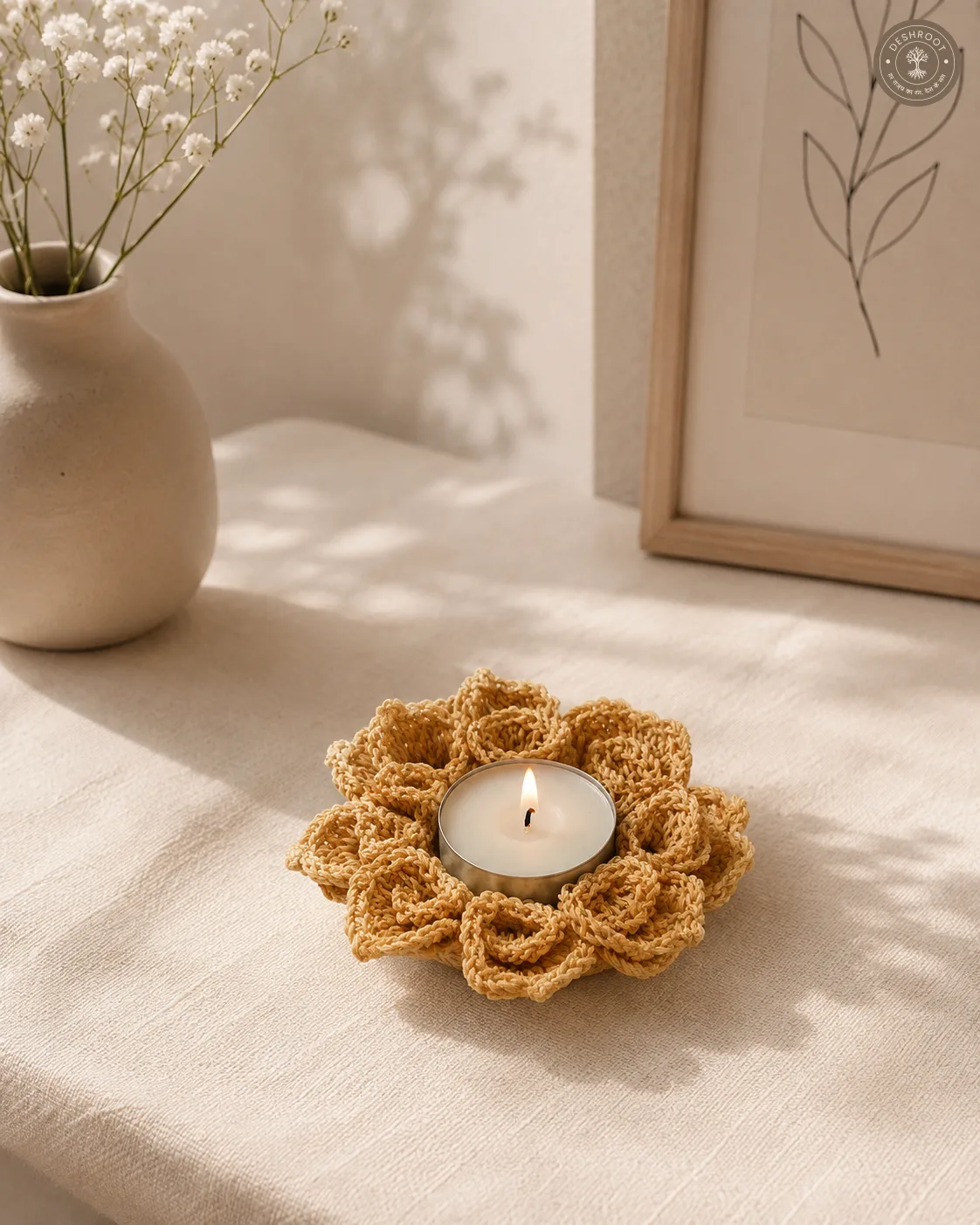 Handcrafted Crochet Flower Diya