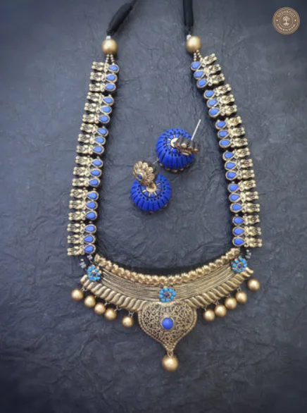 Royal Azure Statement Terracotta Necklace Set | Handcrafted Tamil Nadu Terracotta Jewellery