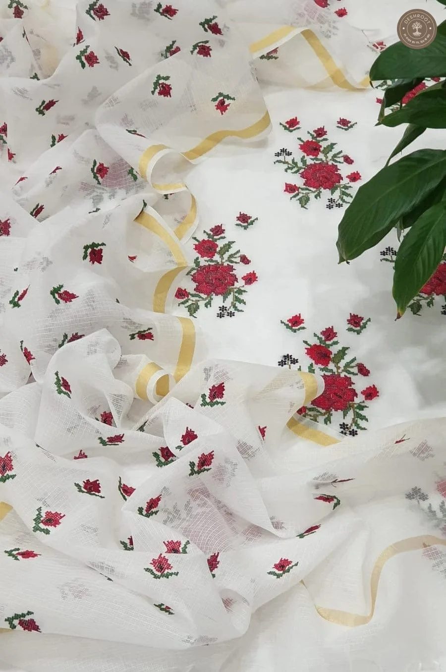 Kota Floral Printed Dress Material with Zari Border