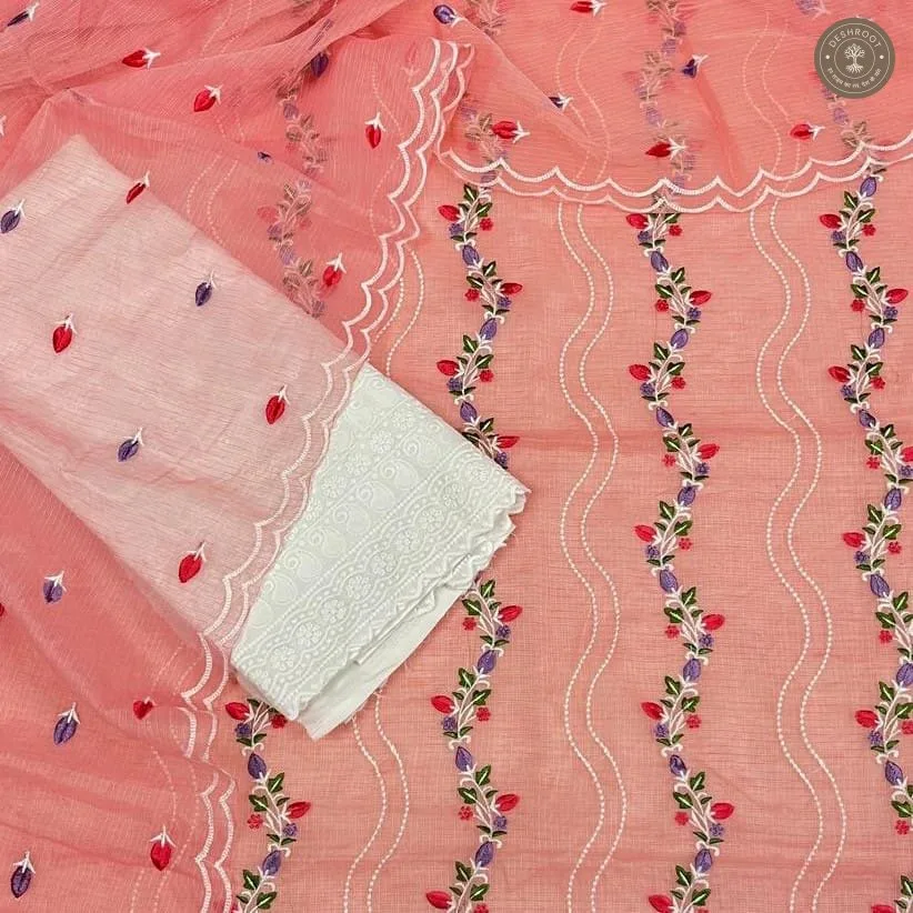 Kota Doria Floral Wave Embroidered Dress Material