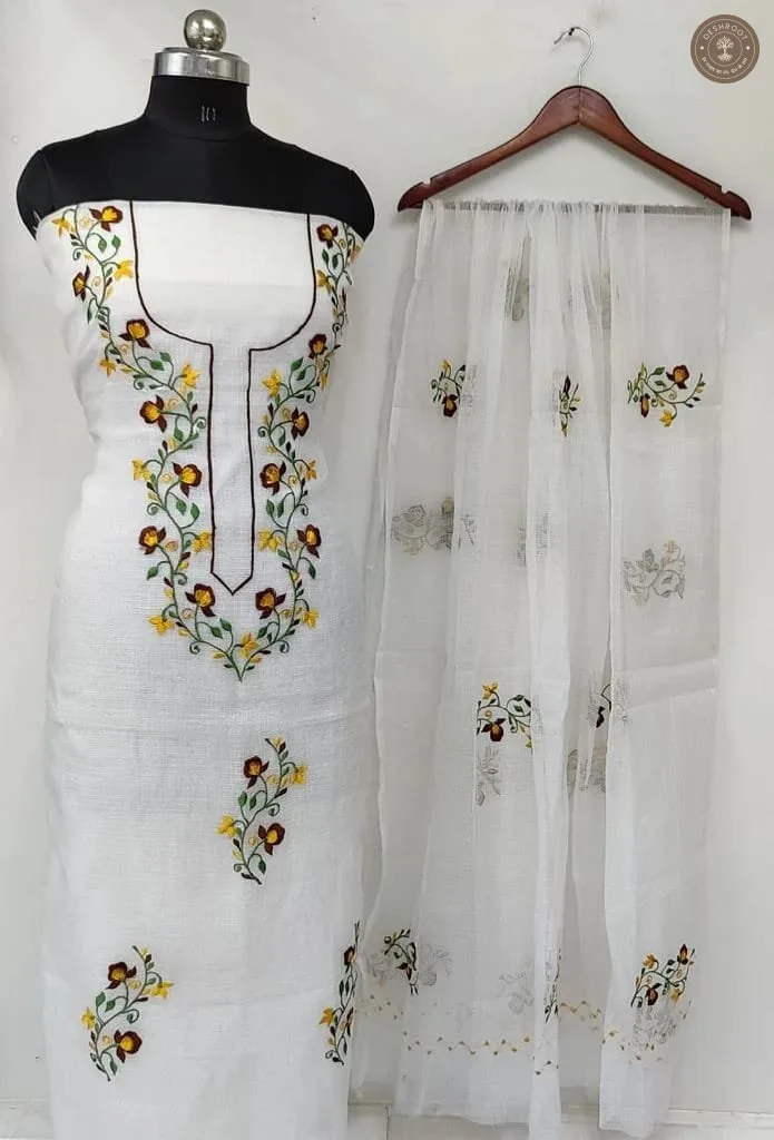 Kota Doria Multiflora Vine Embroidered Dress Material