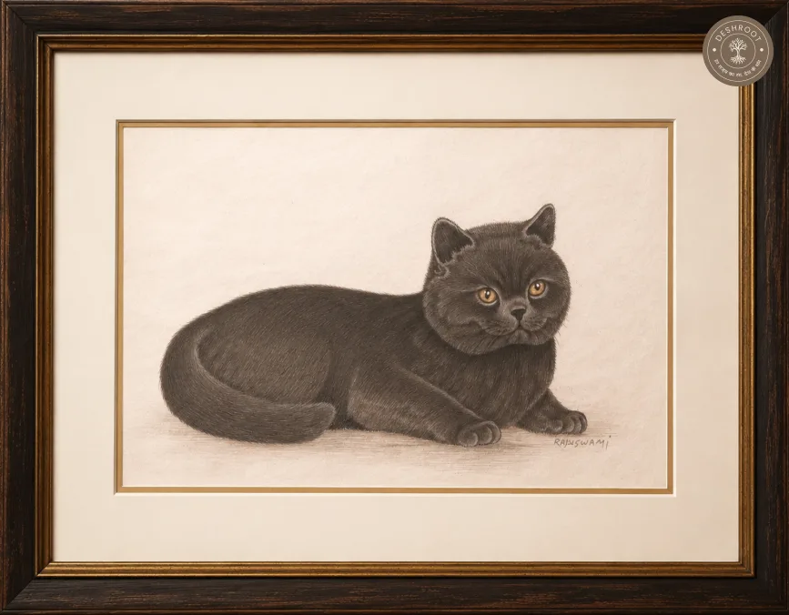 Midnight Majesty – Black Cat Portrait | Original Bikaner Miniature Painting