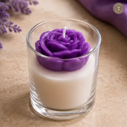 Handcrafted Purple Rose Scented Candle in Glass Jar – Premium Soy Wax Candle