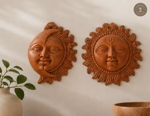 Rajasthani Terracotta Surya Chandra Wall Hanging Set