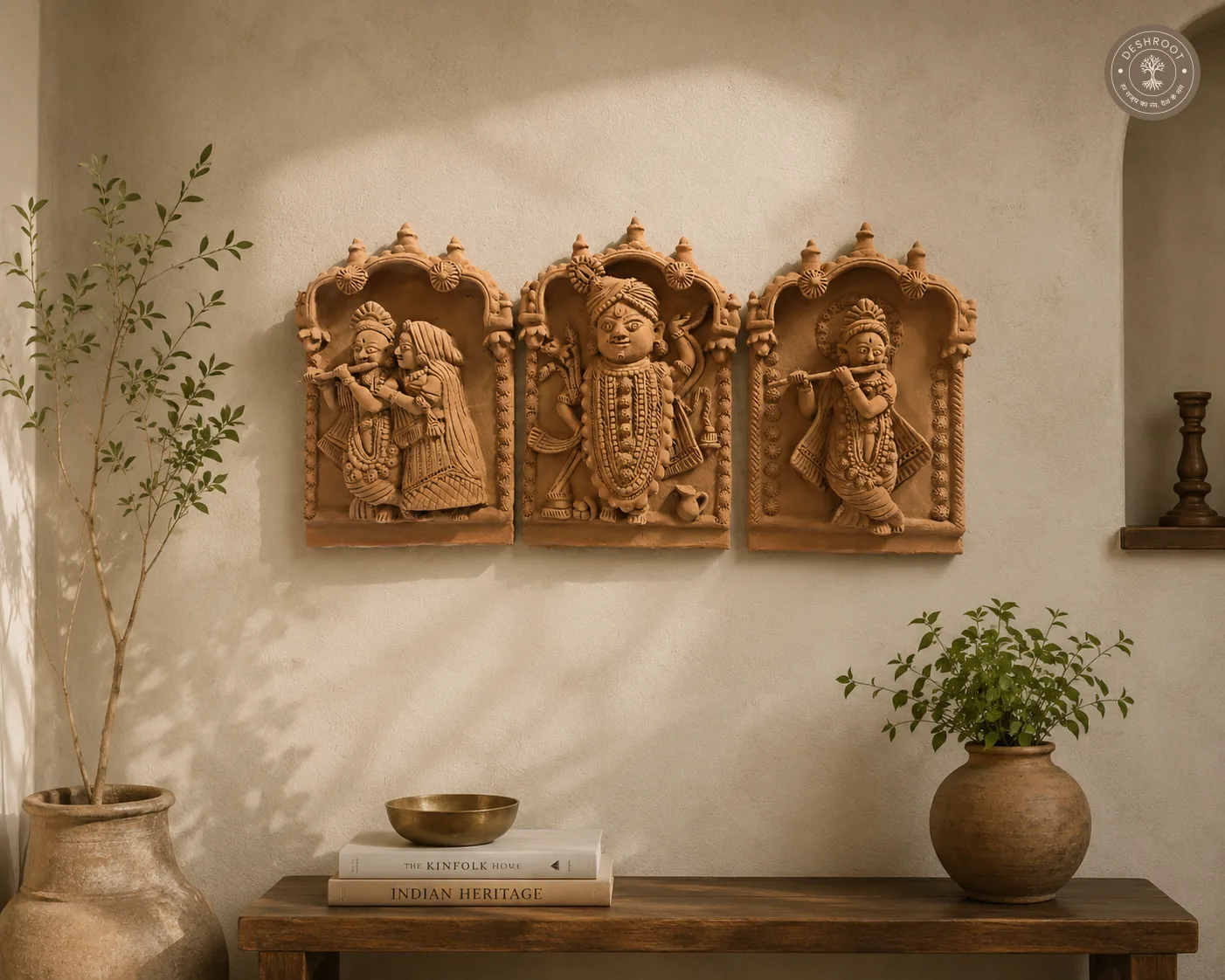 Rajasthani Terracotta Divine Trio Wall Panel