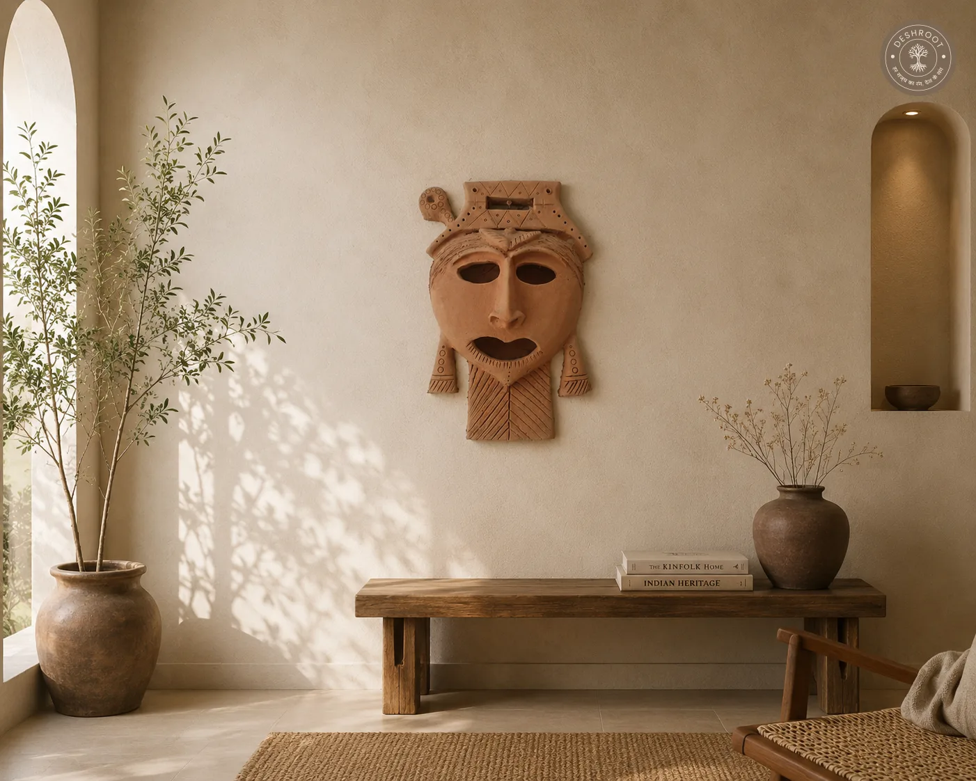 Rajasthani Terracotta Folk Mask Wall Art