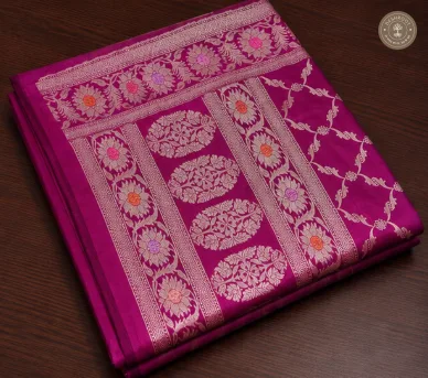 Chinya Silk Banarasi Dupatta – Rich Magenta Jaal with Intricate Floral Zari Weaving