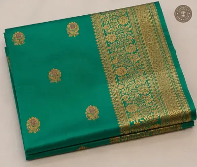 Katan Silk Banarasi Saree – Emerald Green with Gold Zari Butis & Intricate Floral Zari Border