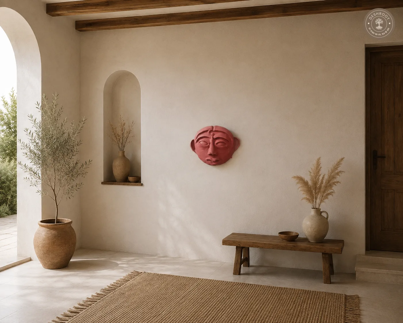 Rustic Meditative Clay Face Wall Mask