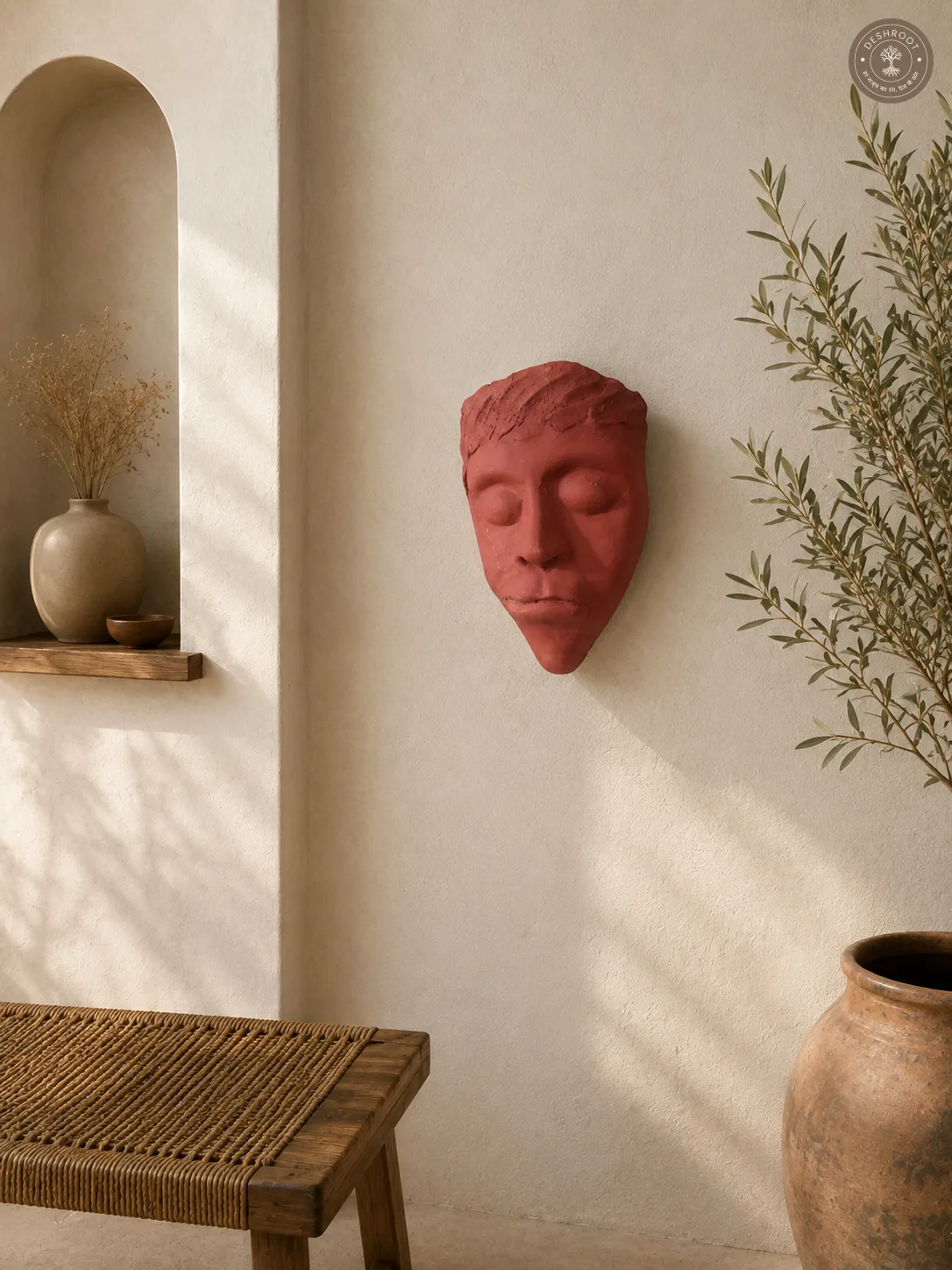 Handcrafted Terracotta Meditation Face Wall Mask
