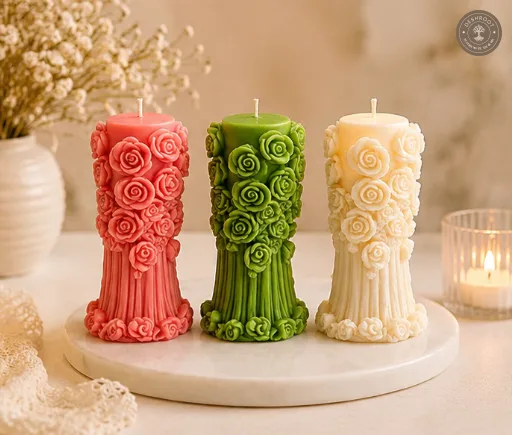 Hill Pour Rose Blossom Sculpted Pillar Candle