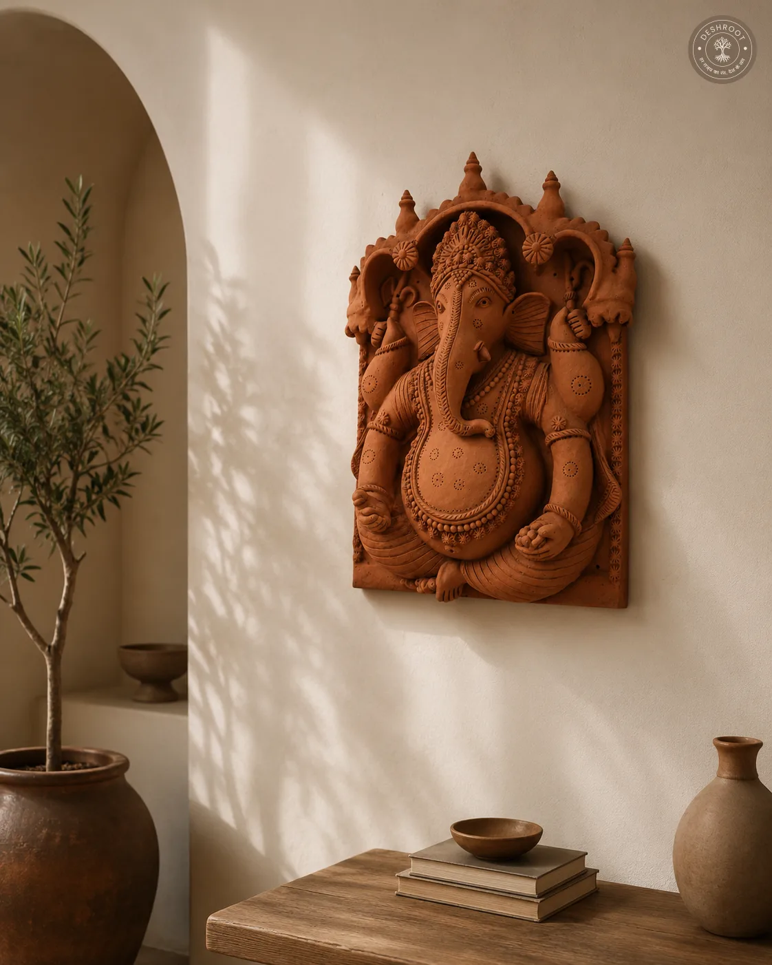 Handcrafted Terracotta Lord Ganesha Wall Panel – Rajasthani Clay Art