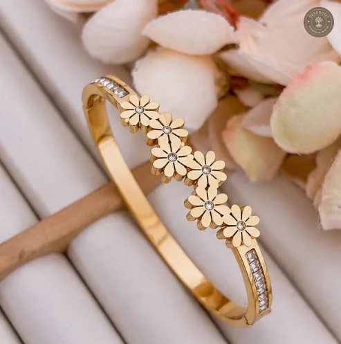 Golden Daisy Bloom Anti-Tarnish Kids Kada