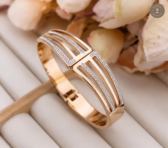 Golden Twin Arc Crystal Anti-Tarnish Kids Kada