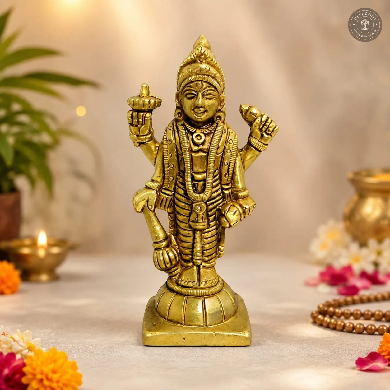 Divine Golden Lord Vishnu Idol – Traditional Standing Sculpture