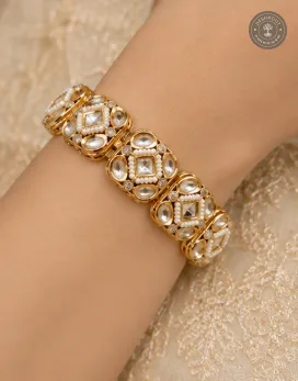 Kundan & Pearl Gajra – Traditional Gold-Tone Statement Hand Jewellery