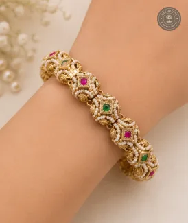 Traditional Gajra Bangle with Pearls & Multicolour Gems