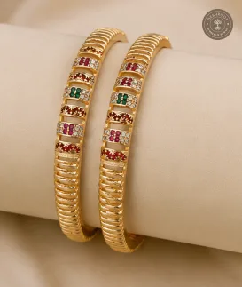 Daily Wear Gold-Tone Designer Bangles with Multicolour Stone Detailing