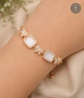 Rose Gold A.D. Stone Designer Bracelet with Rectangular Stone Charms
