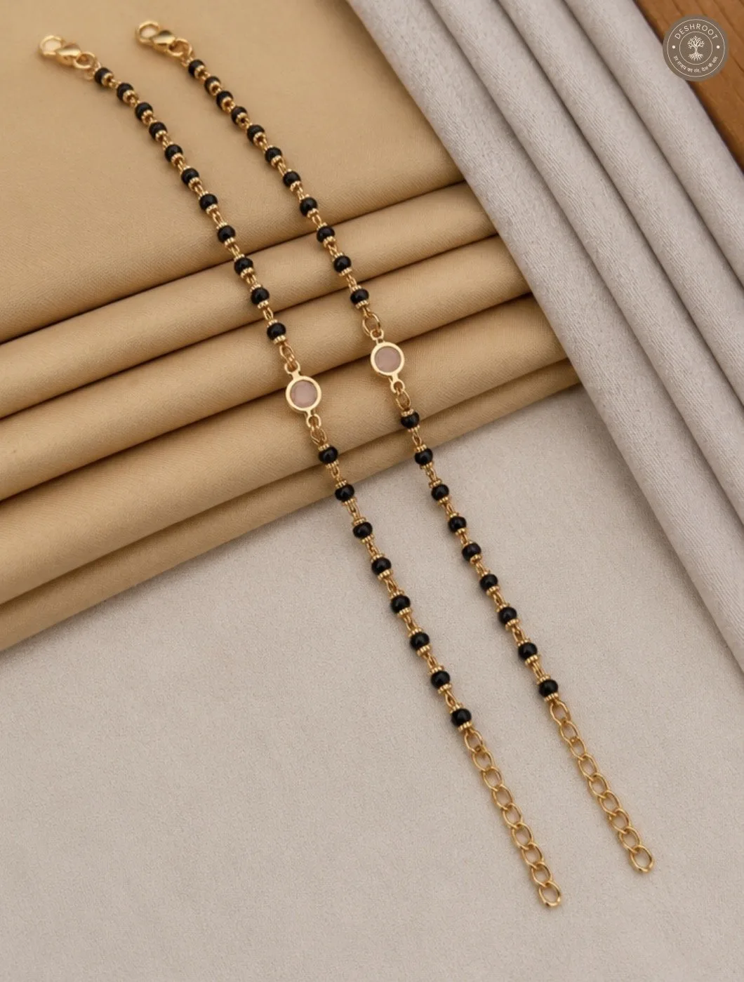 Fancy Golden Kids Size Black Beaded Nazariya