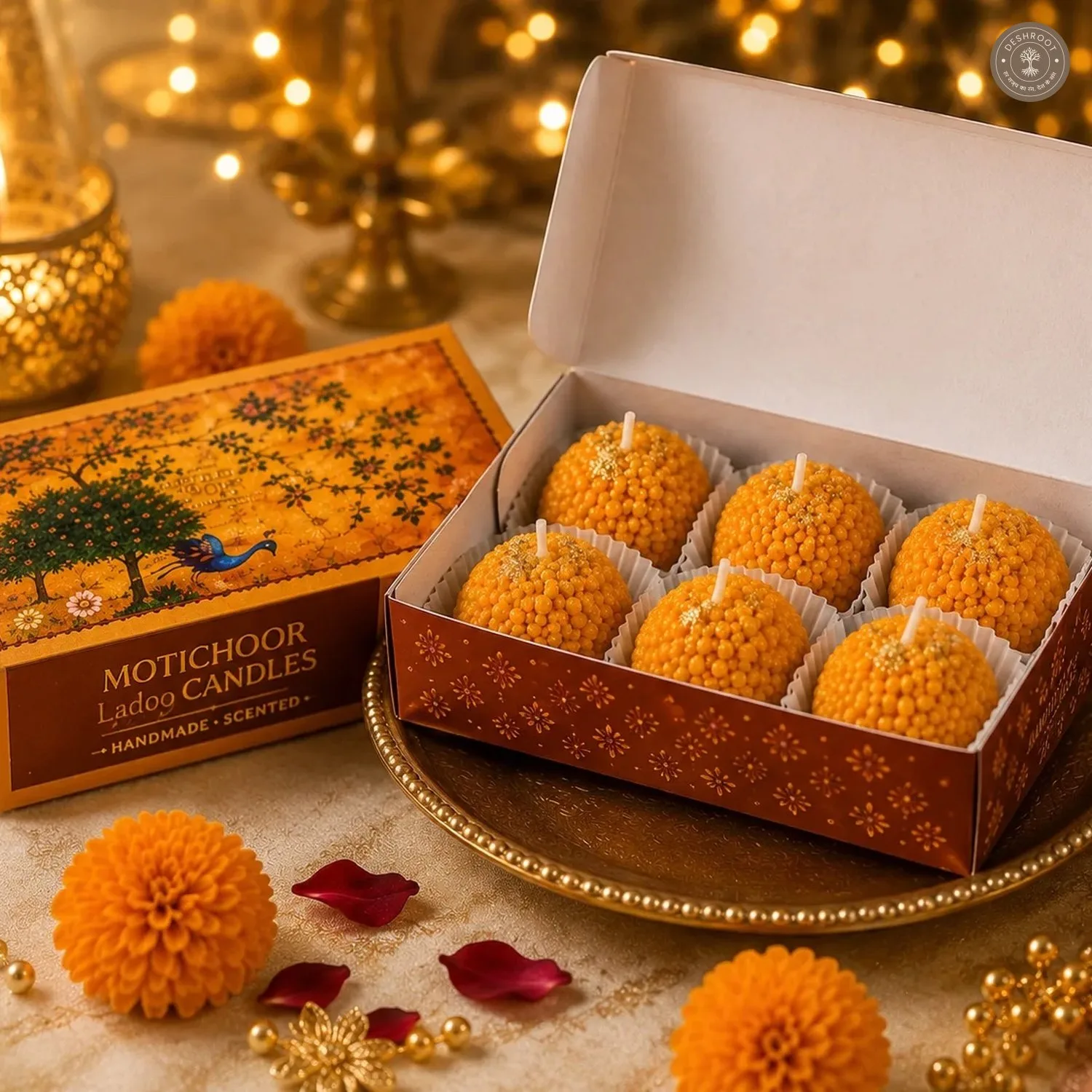 Motichoor Ladoo Candle Gift Set of 6 – Handmade Decorative Wax Candles