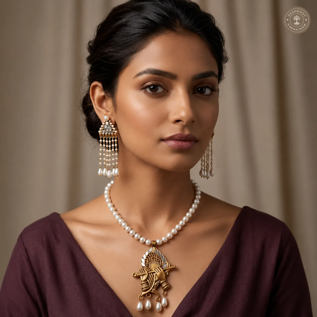 krishna pendant and long earrings set