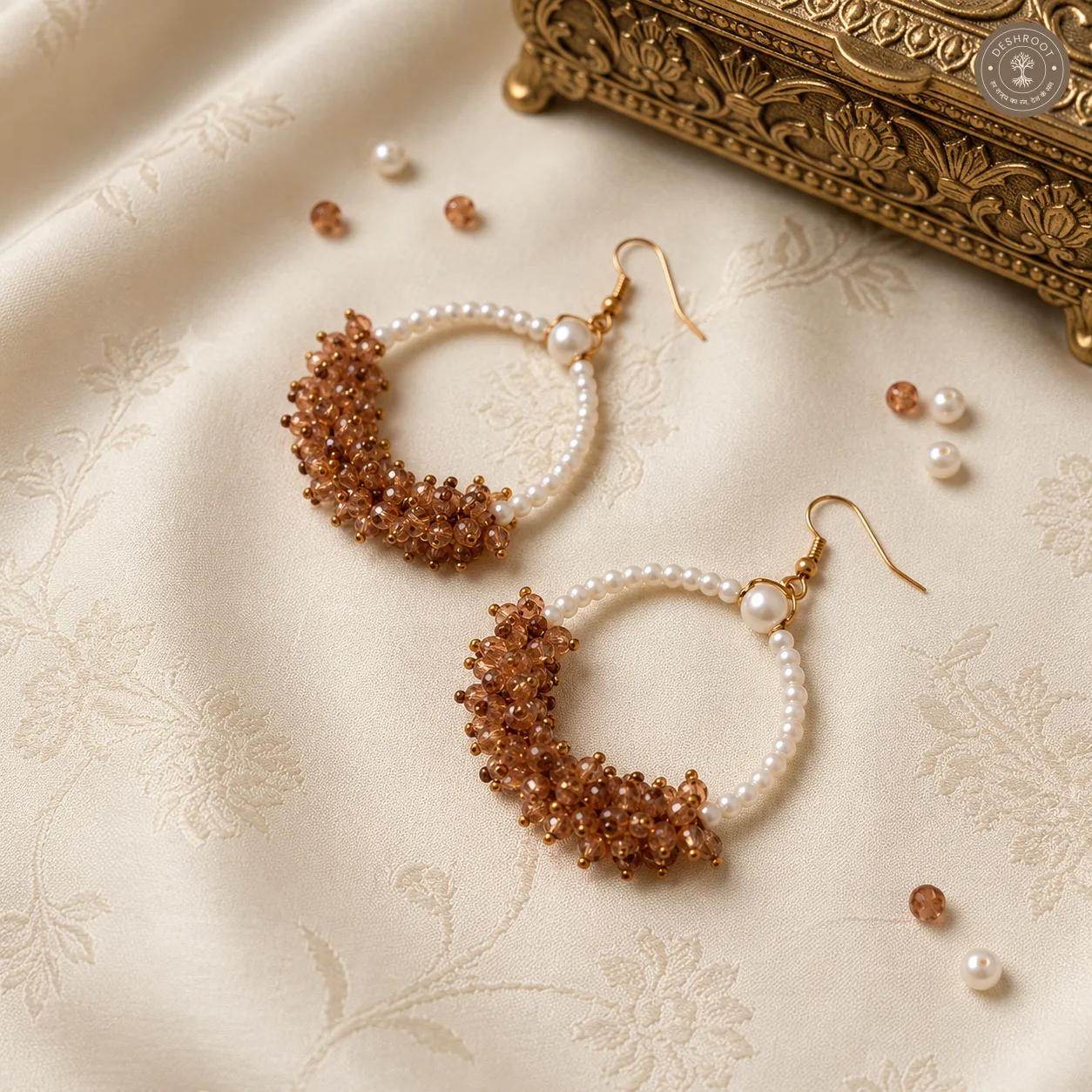 Pearl & glass Bead Hoop Earrings
