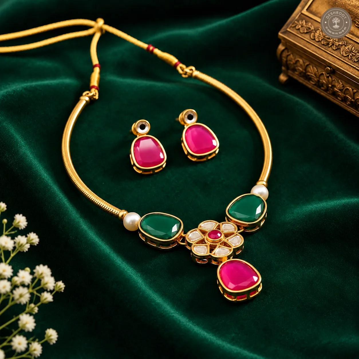 Emerald & Ruby Kundan-Inspired Necklace Set