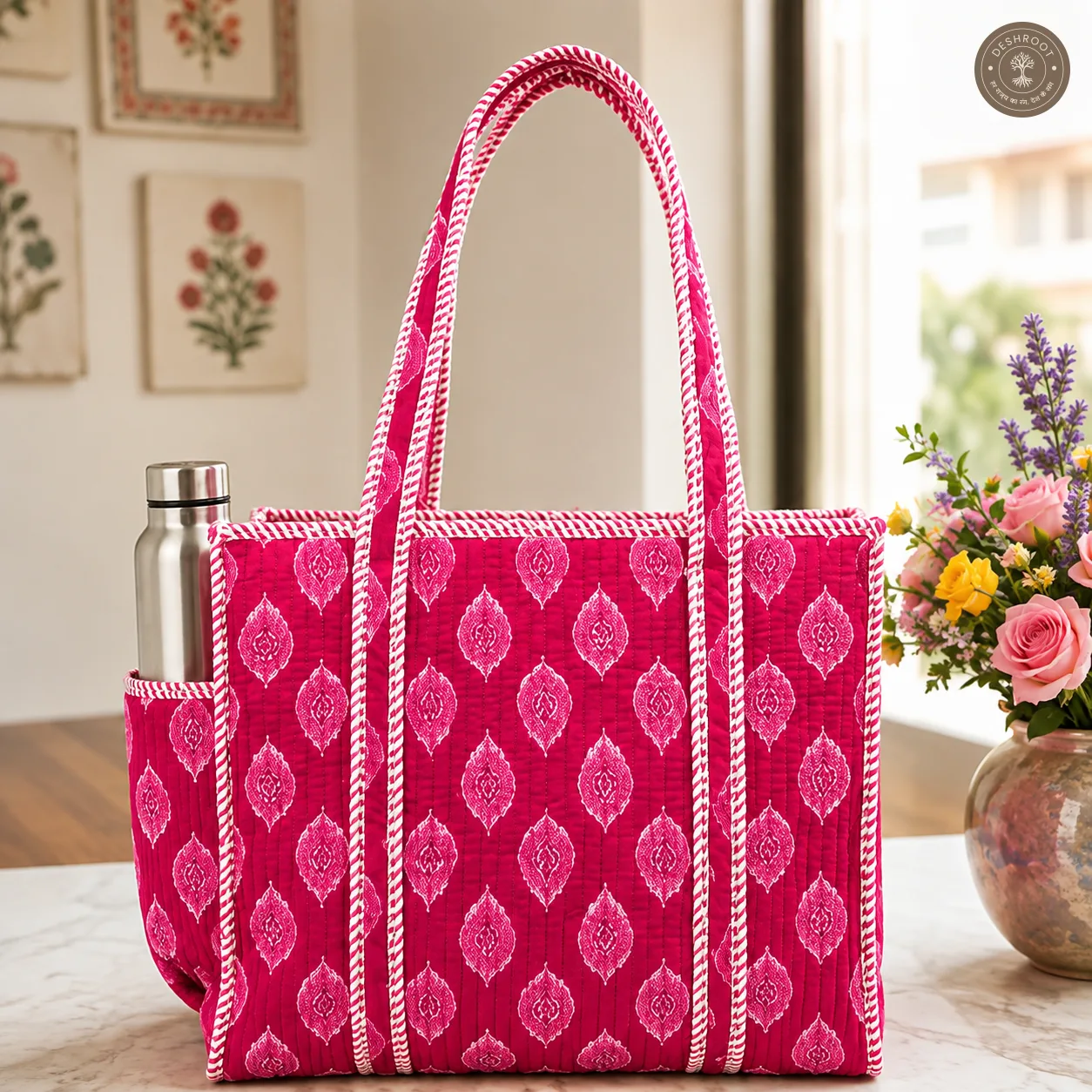 Pink Ikat Printed Multipurpose Shoulder Bag for Women