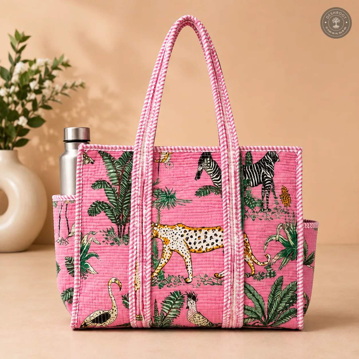 Pink Jungle Safari Printed Multipurpose Shoulder Bag for Women