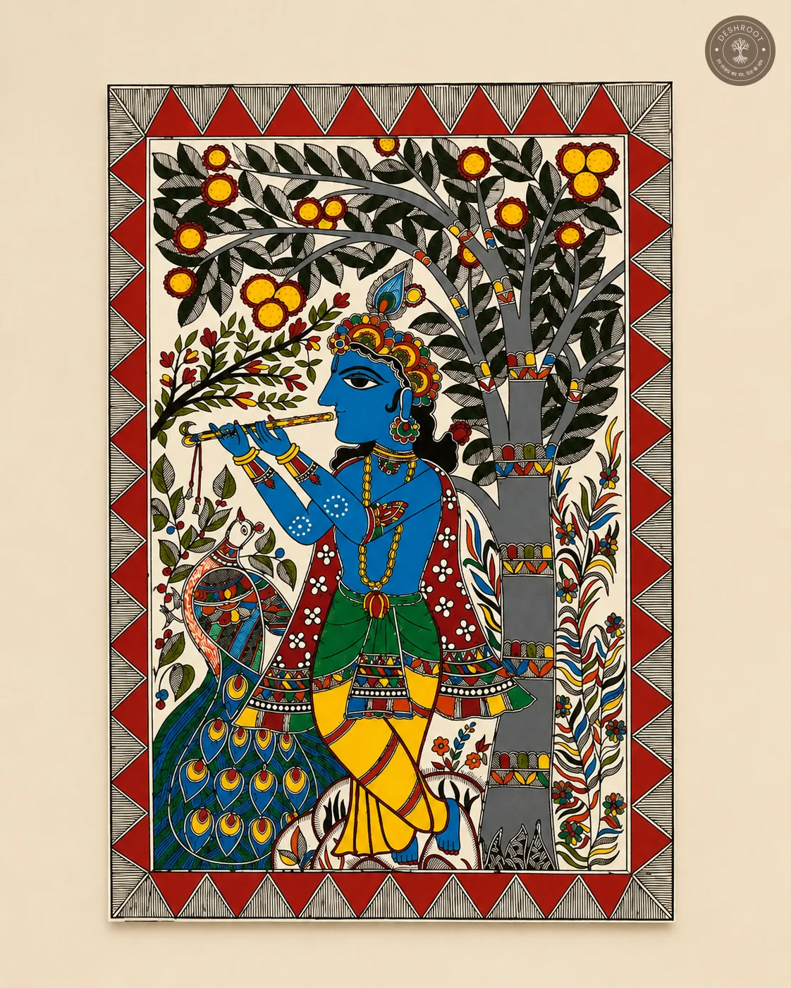 Handmade Lord Krishna Madhubani Painting