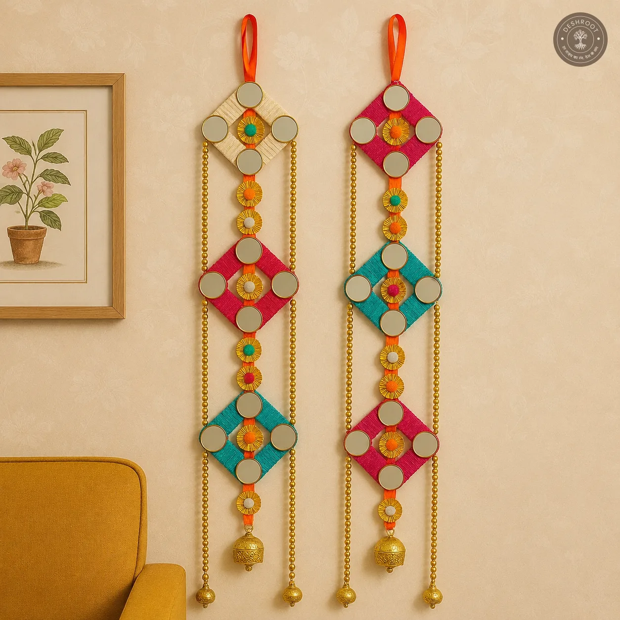 Handcrafted Mirror & Bead Wall Hanging Toran (Pair)