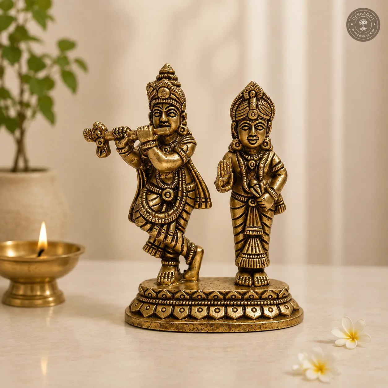 Antique Brass Radha Krishna Idol