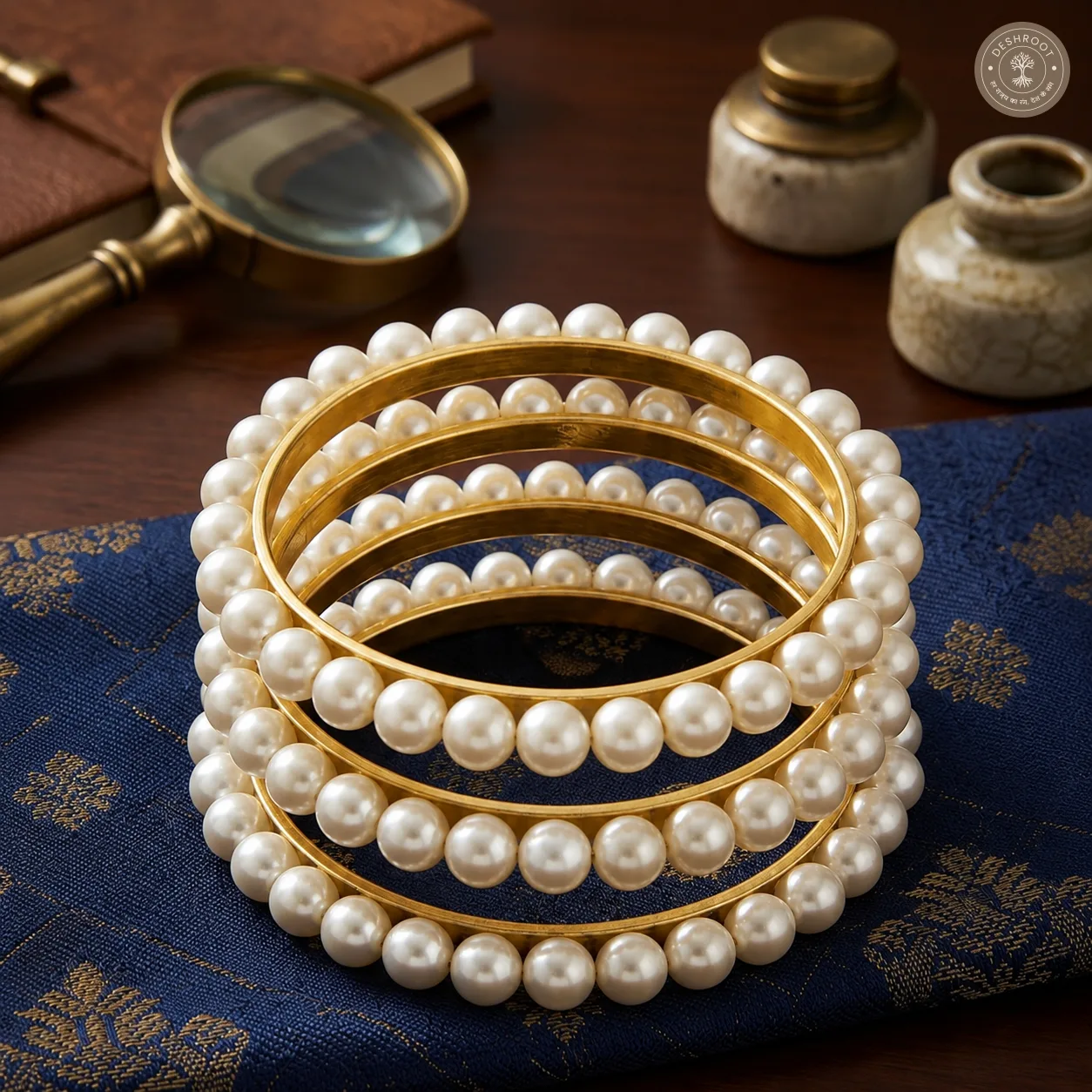 Pearl Elegance Gold-Tone Bangle Set