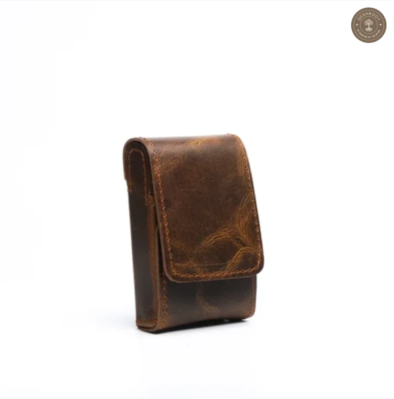 Sobo classic - Leather Cigarette Case With Lighter Pocket Dark Brown