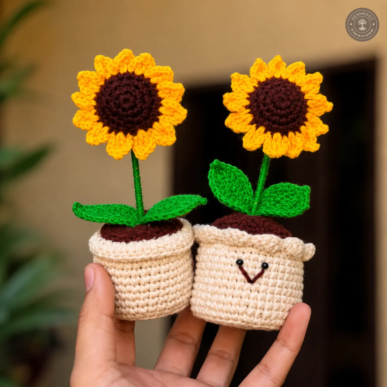 Handcrafted Crochet Sunflower Mini Pot Set – Twin Bloom Design