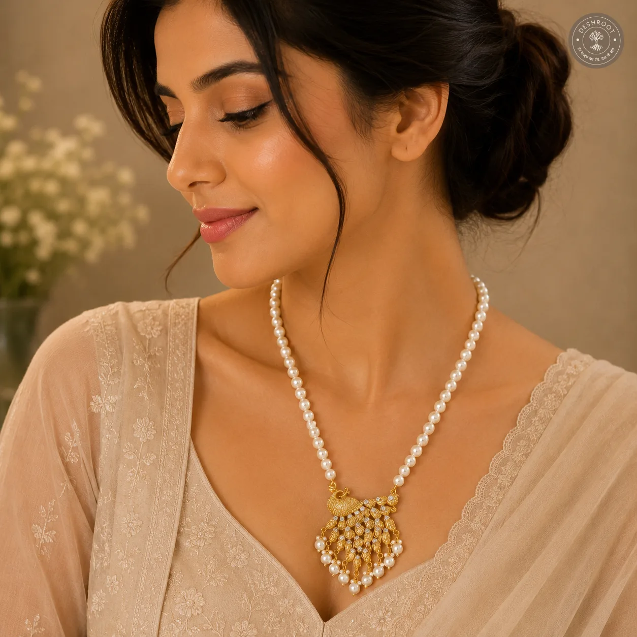 Royal Peacock Pearl Beaded Pendant Necklace