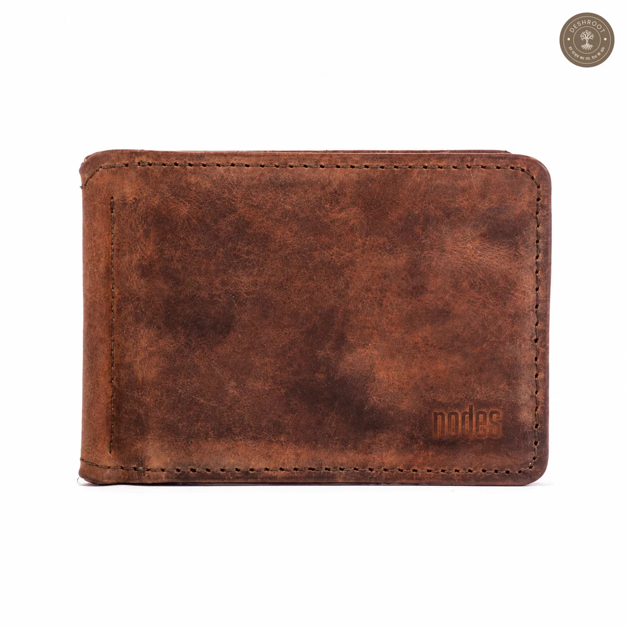 Brown Textured Leather Bifold Wallet for Men